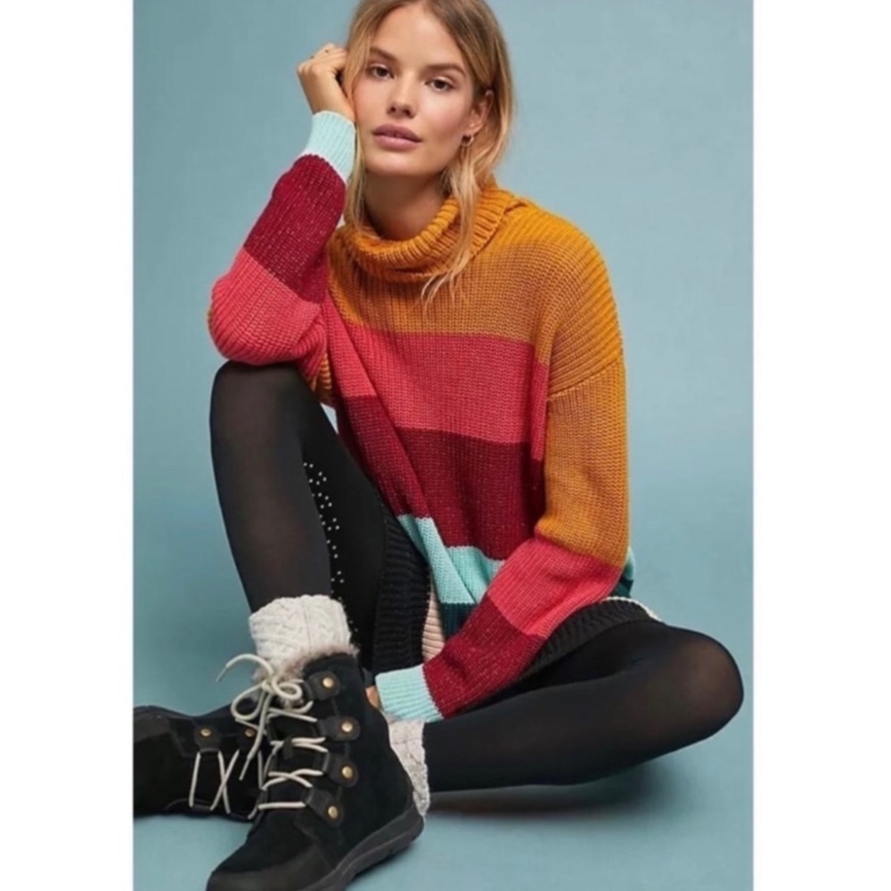 𝅺FARM RIO l Anthropologie Color Block Sweater Tunic Dress XS/Small